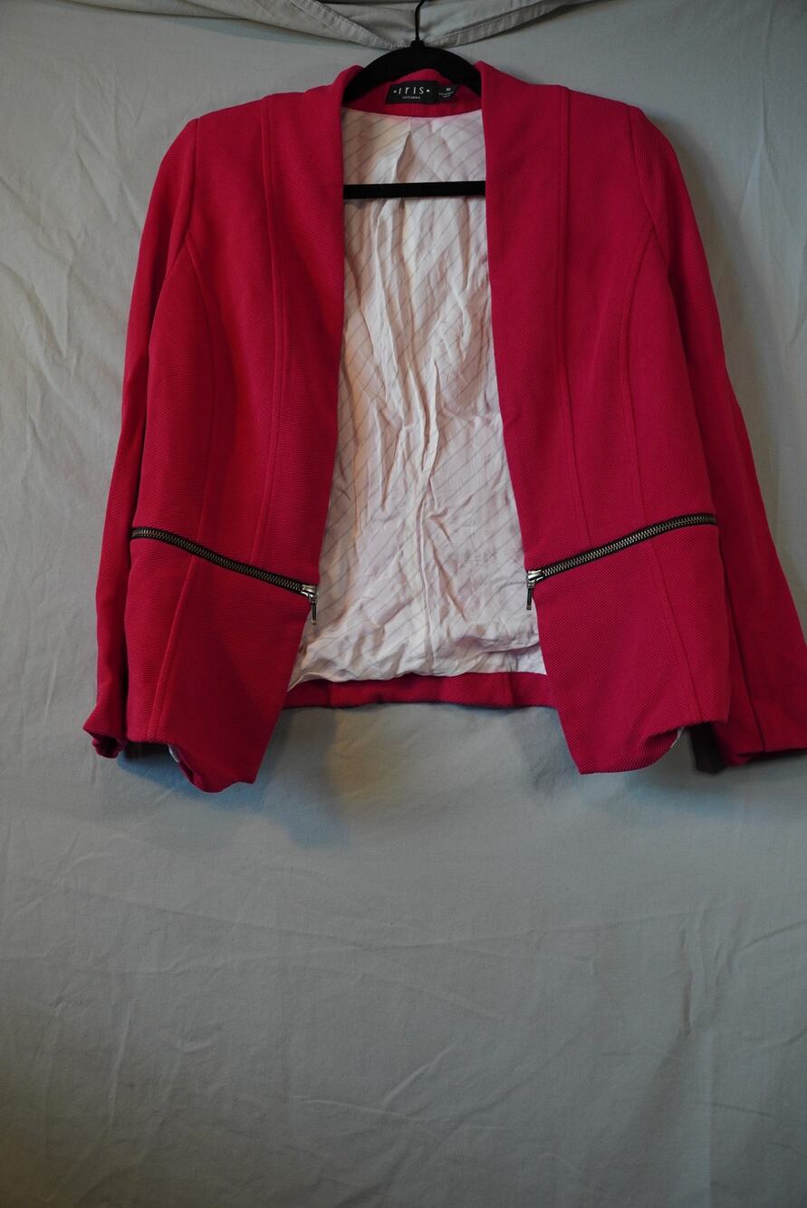 Iris Setlakwe Red Moto Blazer 10 Textured Open Front Zip Accent Made in Canada